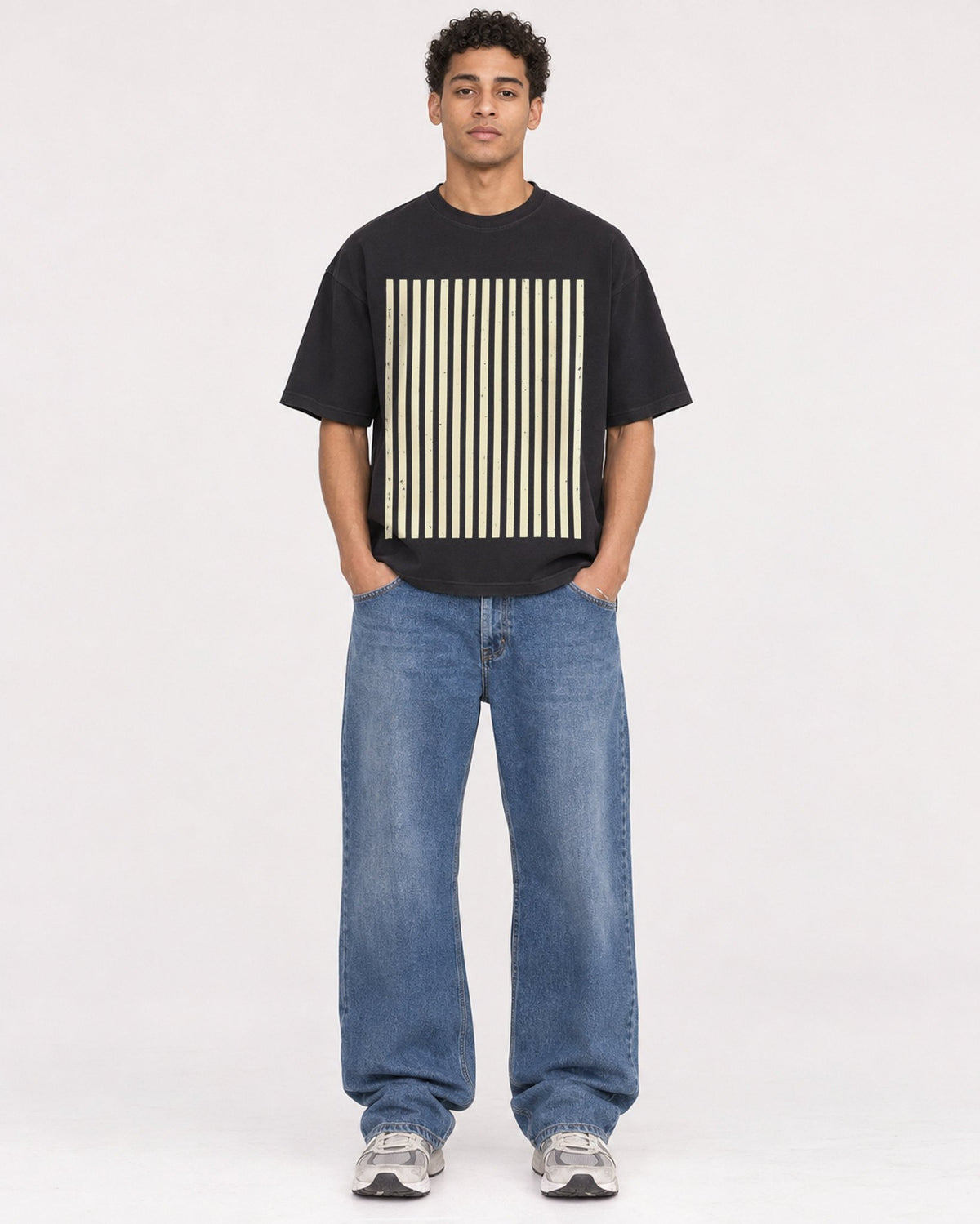 Mockup Boxy Heavyweight Tee Black male full-body 10