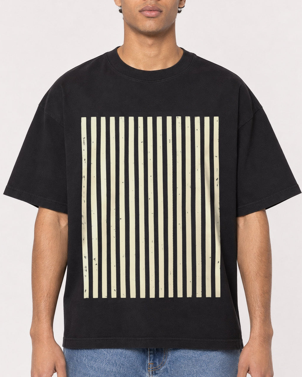 Mockup Boxy Heavyweight Tee Black male close-up 10