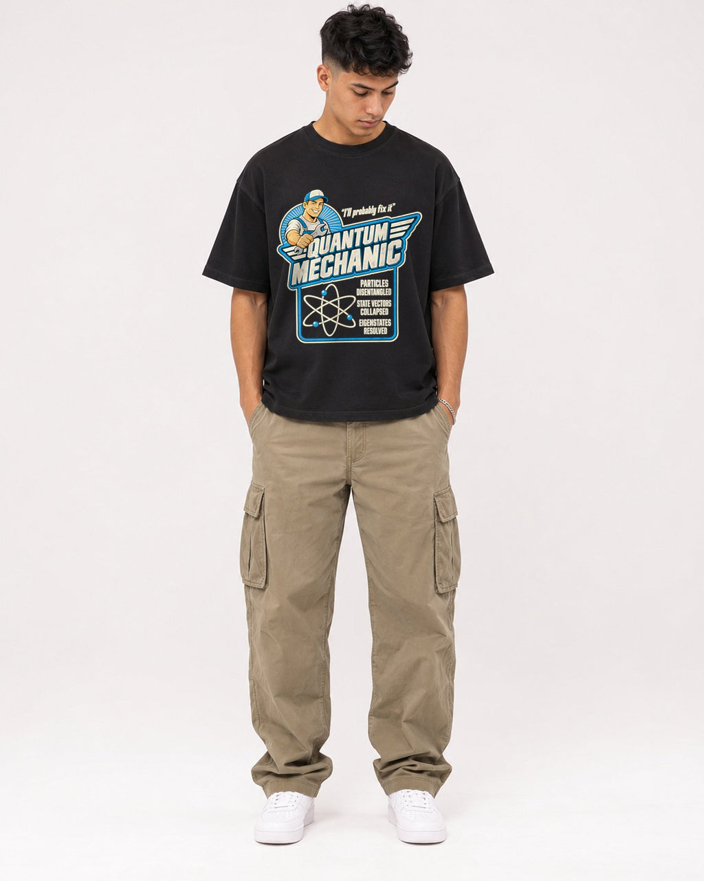Mockup Boxy Heavyweight Tee Black male full-body 16