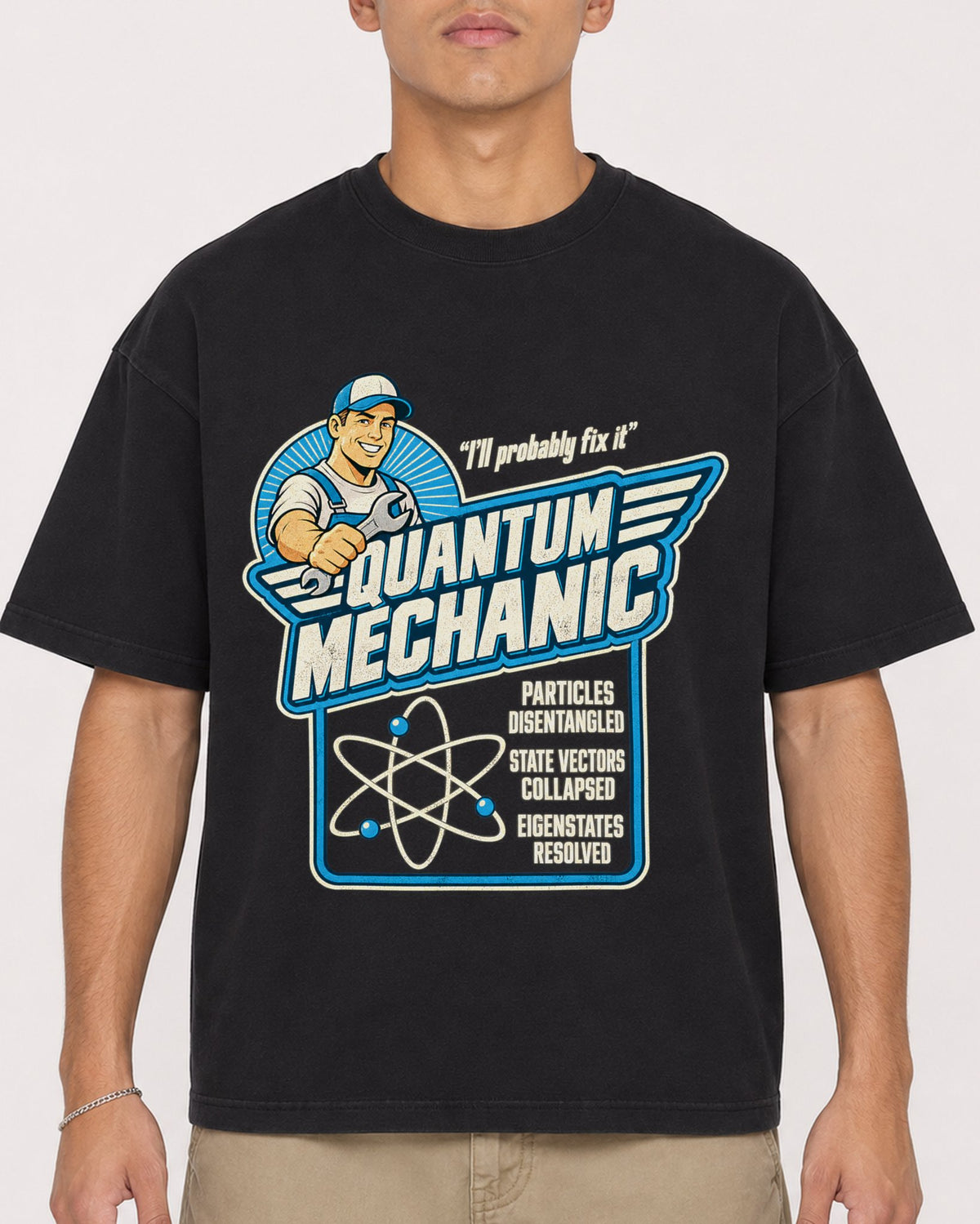 Mockup Boxy Heavyweight Tee Black male close-up 16