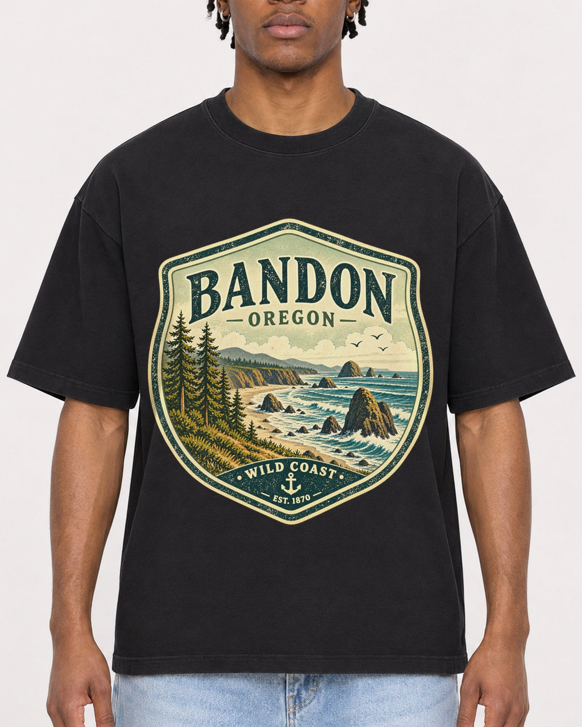 Mockup Boxy Heavyweight Tee Black male close-up 05