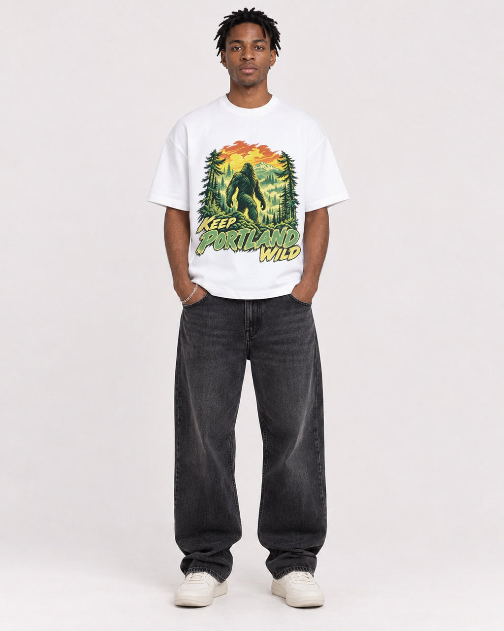 Mockup Boxy Heavyweight Tee White male full-body 05