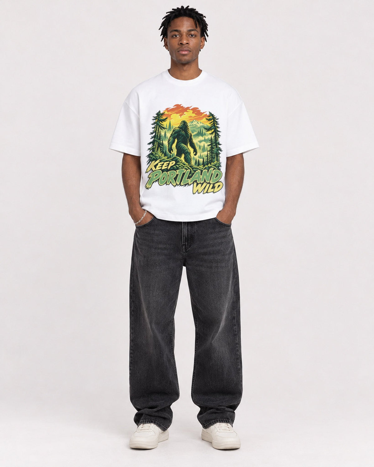 Mockup Boxy Heavyweight Tee White male full-body 05