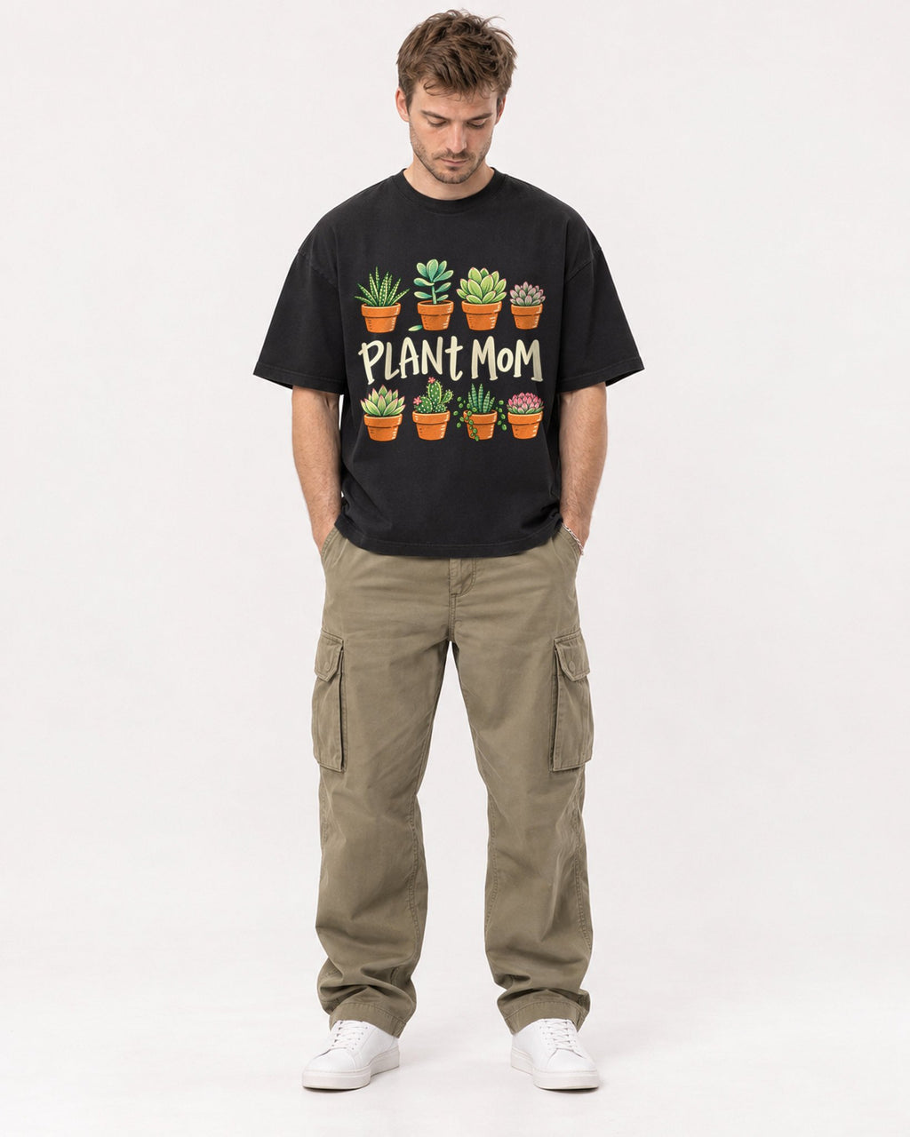 Mockup Boxy Heavyweight Tee Black male full-body 08