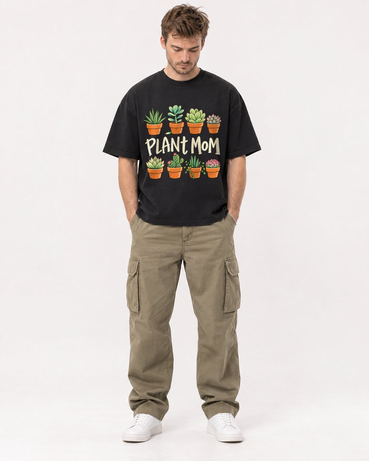 Mockup Boxy Heavyweight Tee Black male full-body 08
