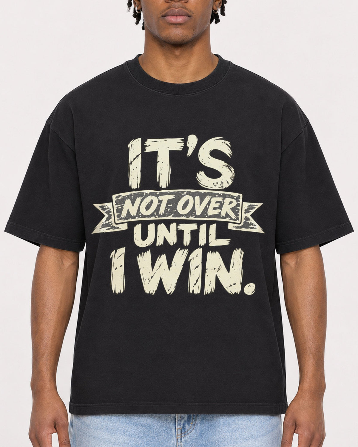 Mockup Boxy Heavyweight Tee Black male close-up 05