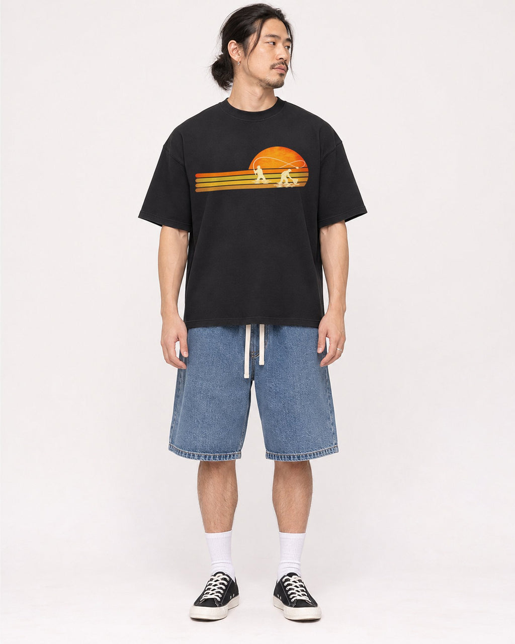 Mockup Boxy Heavyweight Tee Black male full-body 43