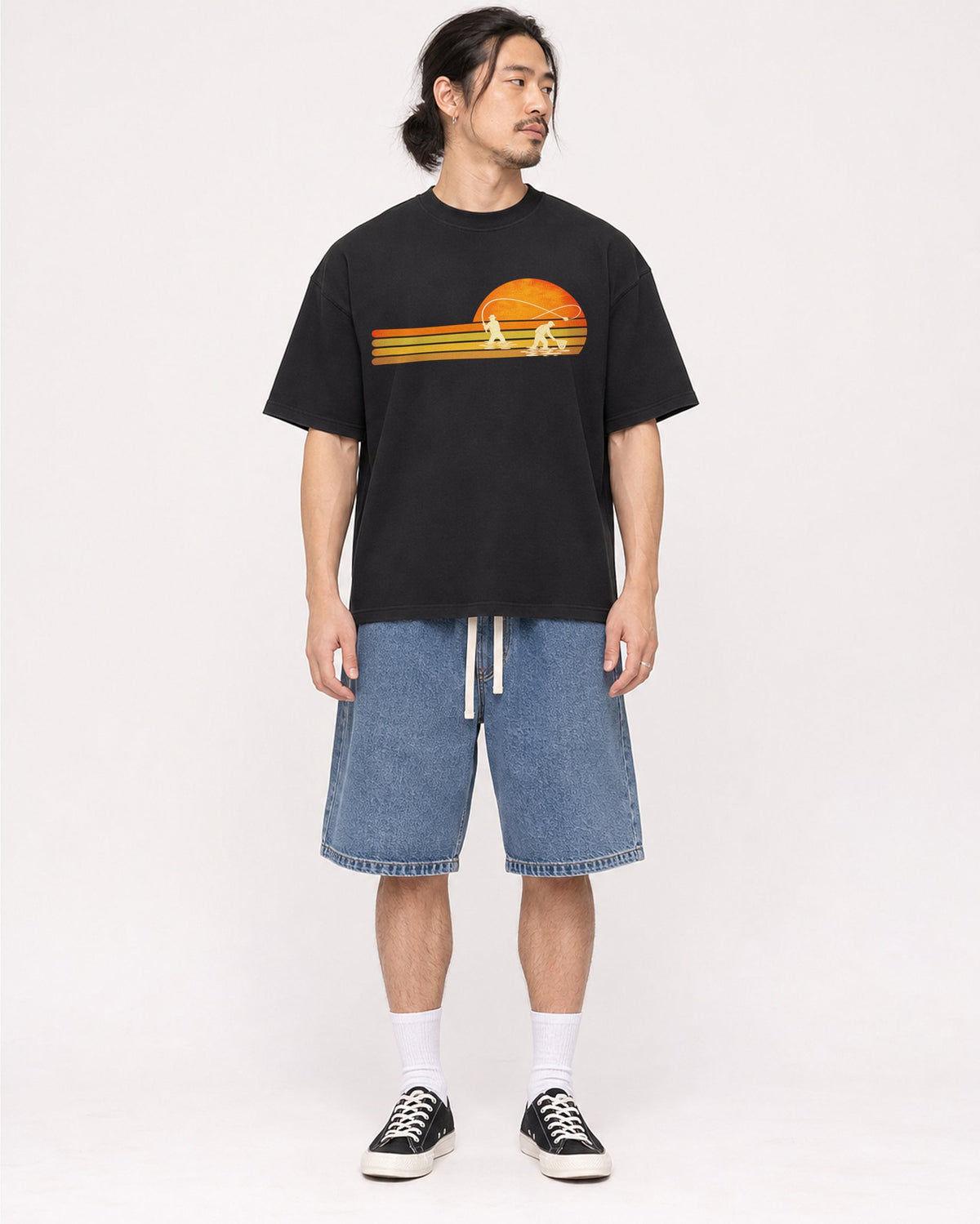 Mockup Boxy Heavyweight Tee Black male full-body 43