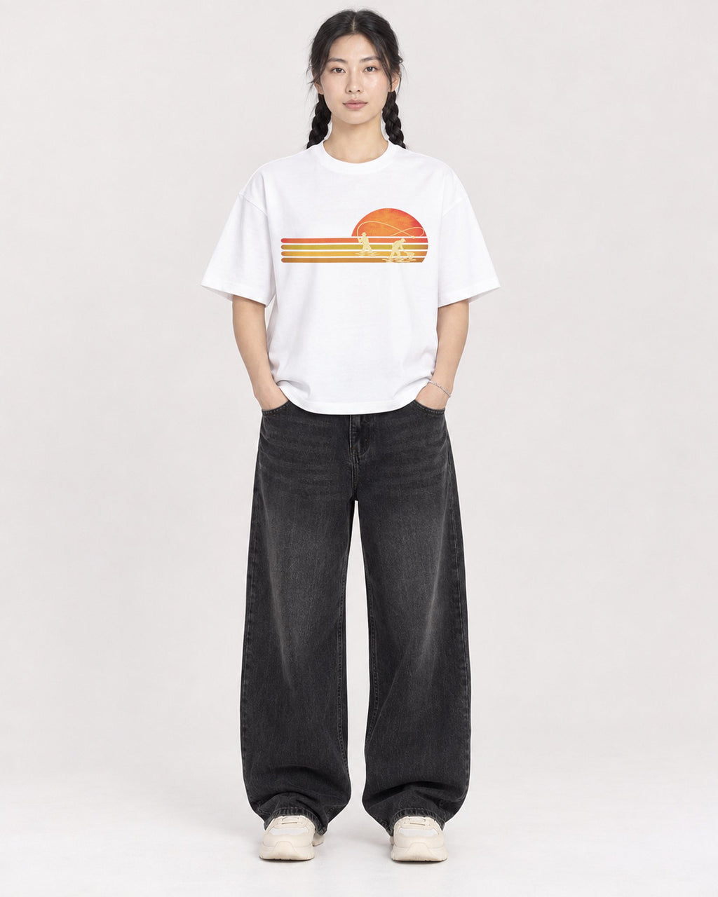 Mockup Boxy Heavyweight Tee White female full-body 43
