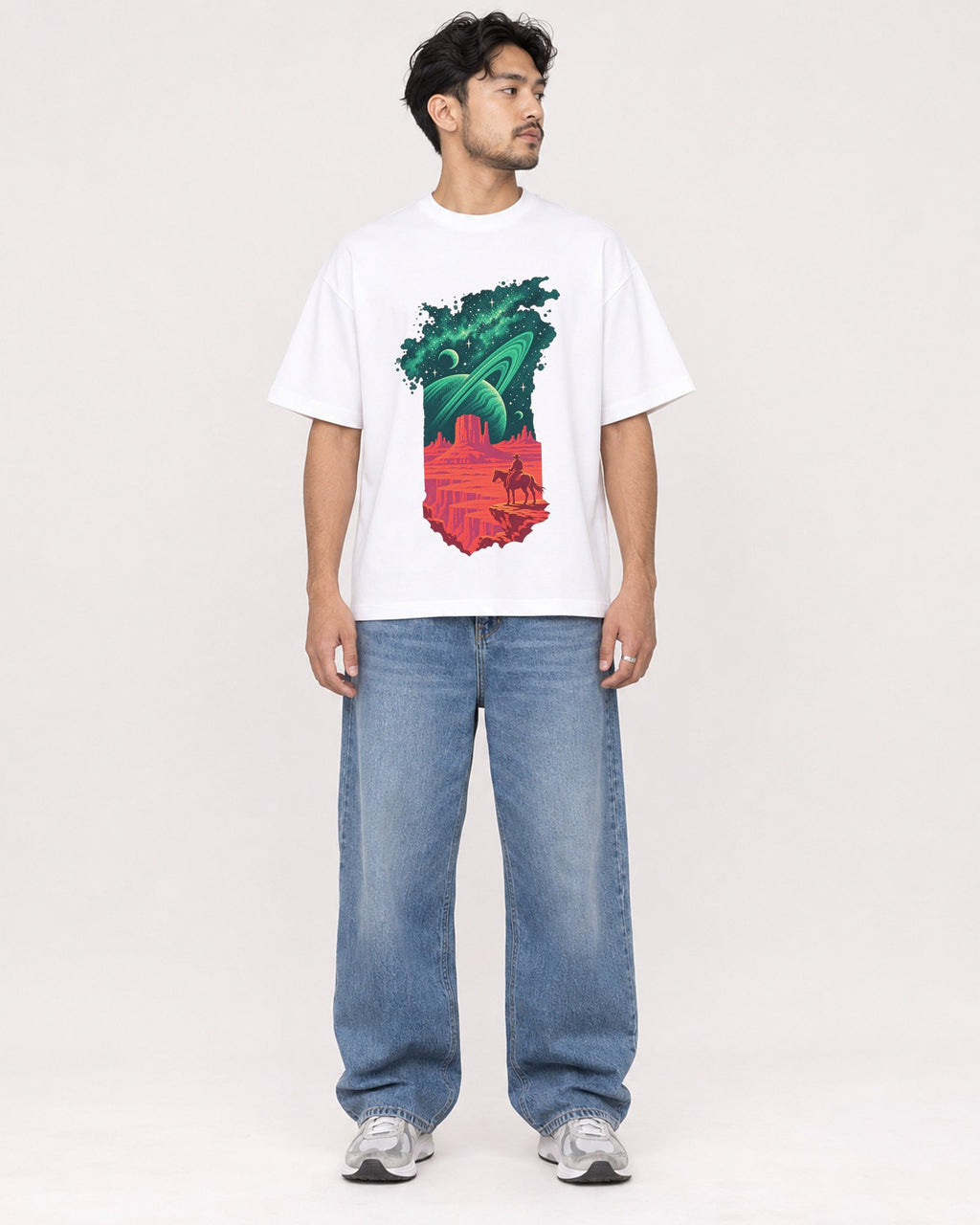 Mockup Boxy Heavyweight Tee White male full-body 02