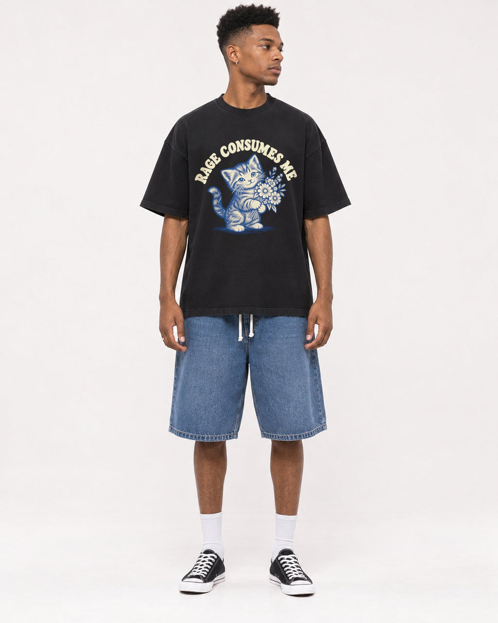 Mockup Boxy Heavyweight Tee Black male full-body 15