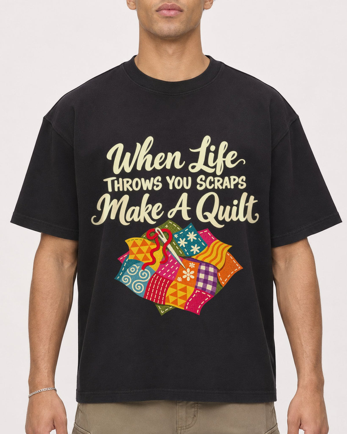 Mockup Boxy Heavyweight Tee Black male close-up 20