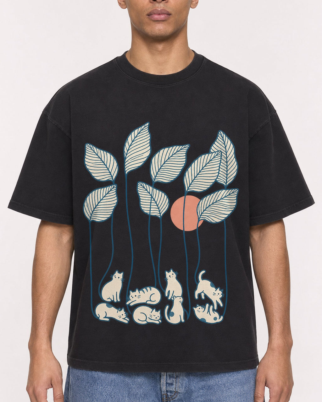 Mockup Boxy Heavyweight Tee Black male close-up 50