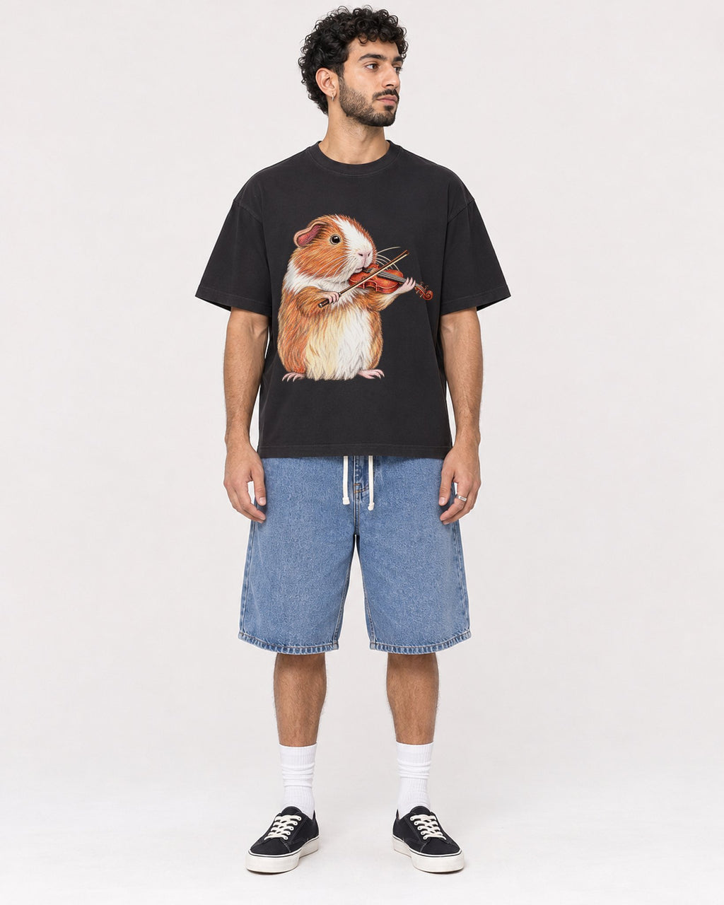 Mockup Boxy Heavyweight Tee Black male full-body 27