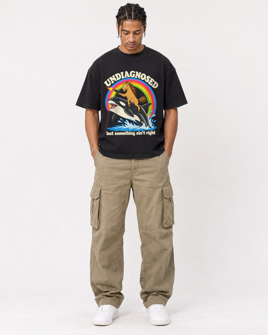 Mockup Boxy Heavyweight Tee Black male full-body 40