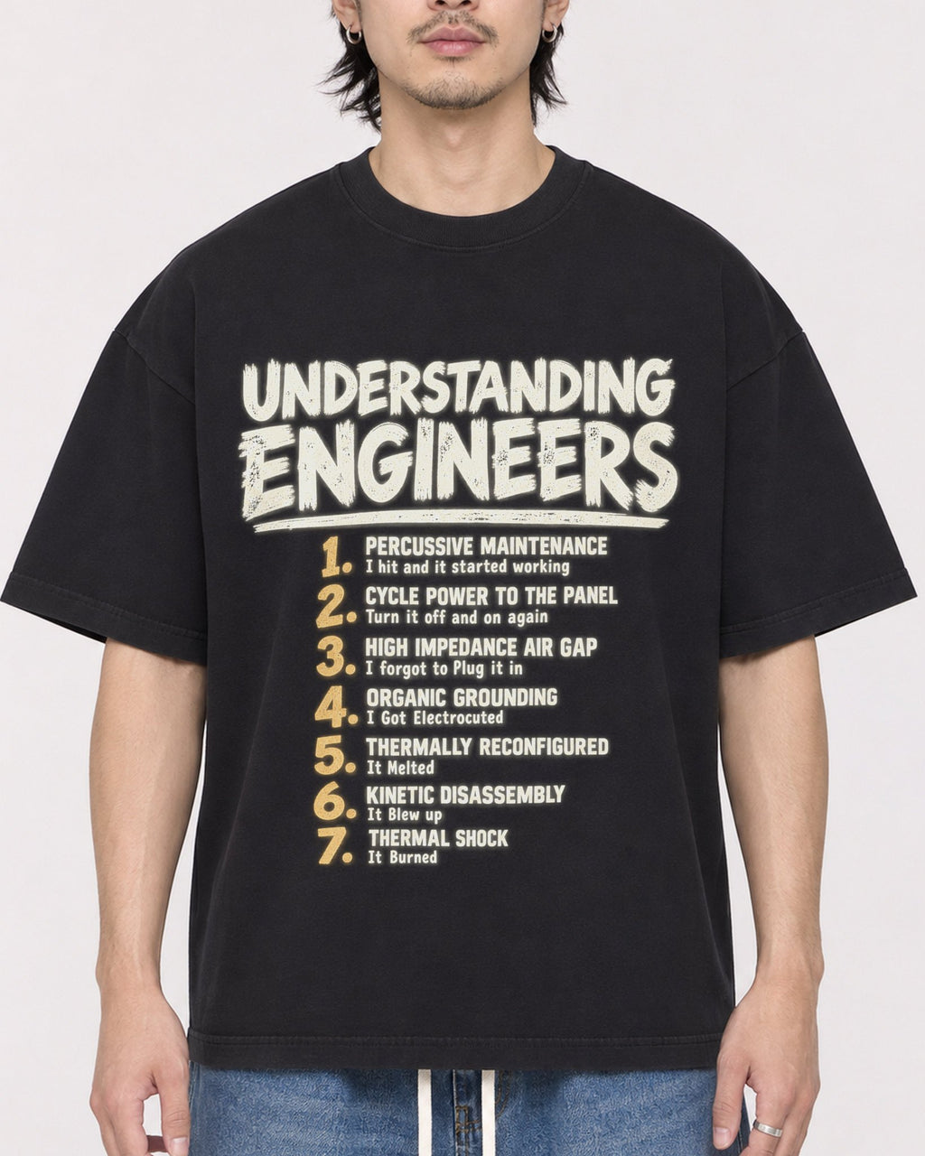 Mockup Boxy Heavyweight Tee Black male close-up 23