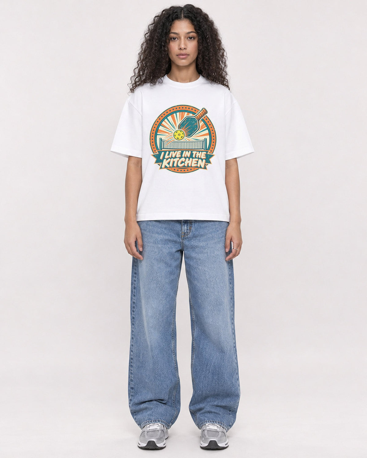 Mockup Boxy Heavyweight Tee White female full-body 10