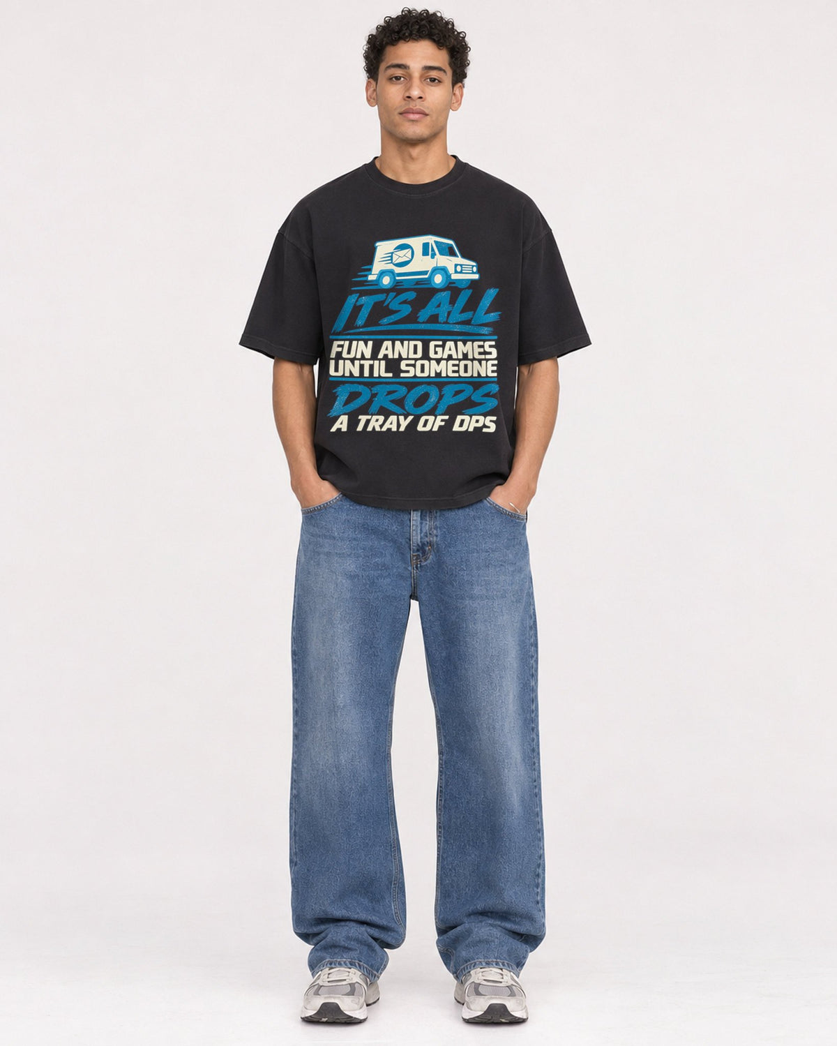 Mockup Boxy Heavyweight Tee Black male full-body 10