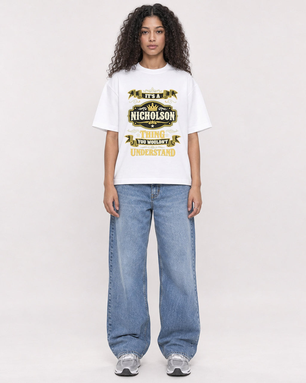 Mockup Boxy Heavyweight Tee White female full-body 10