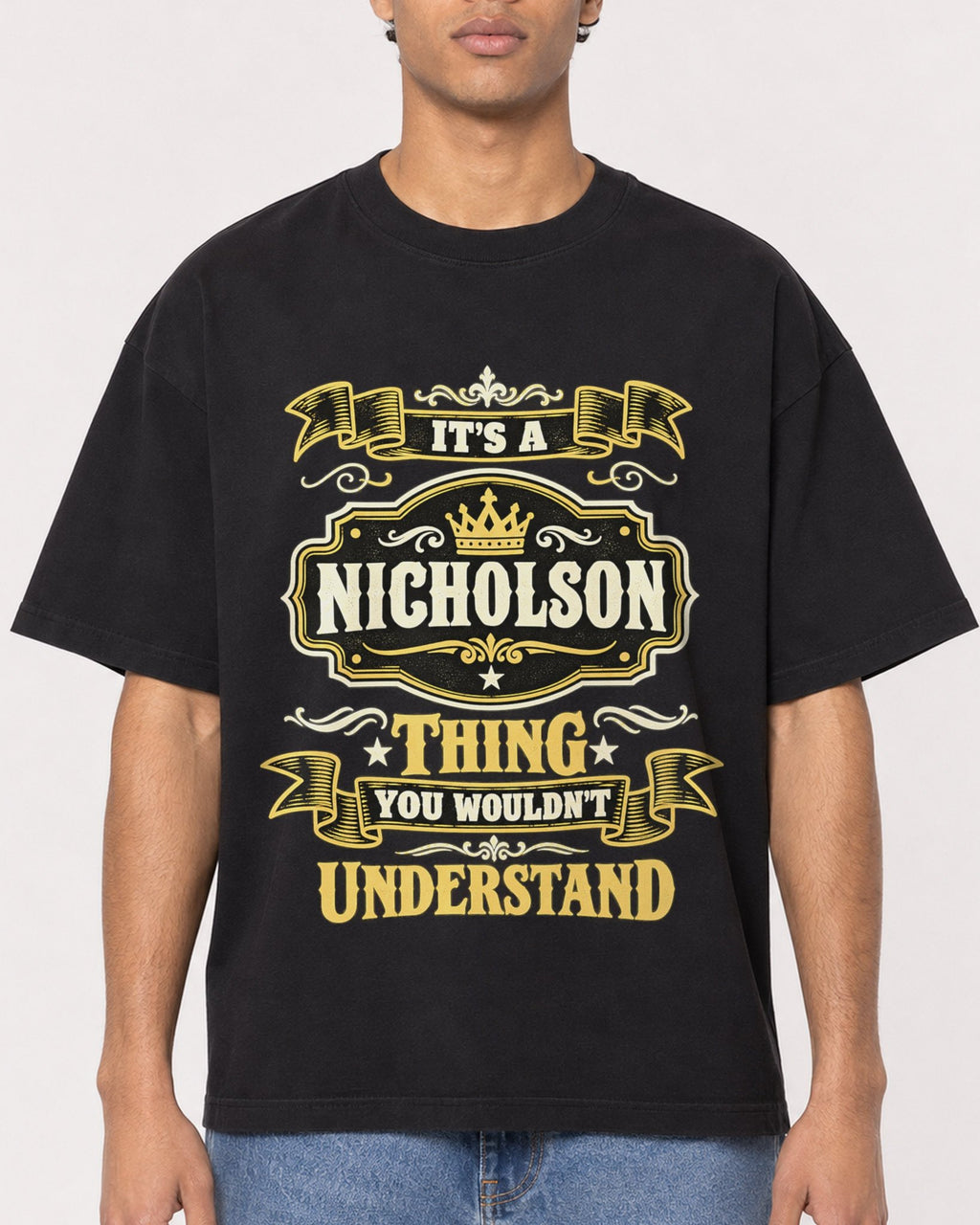 Mockup Boxy Heavyweight Tee Black male close-up 10