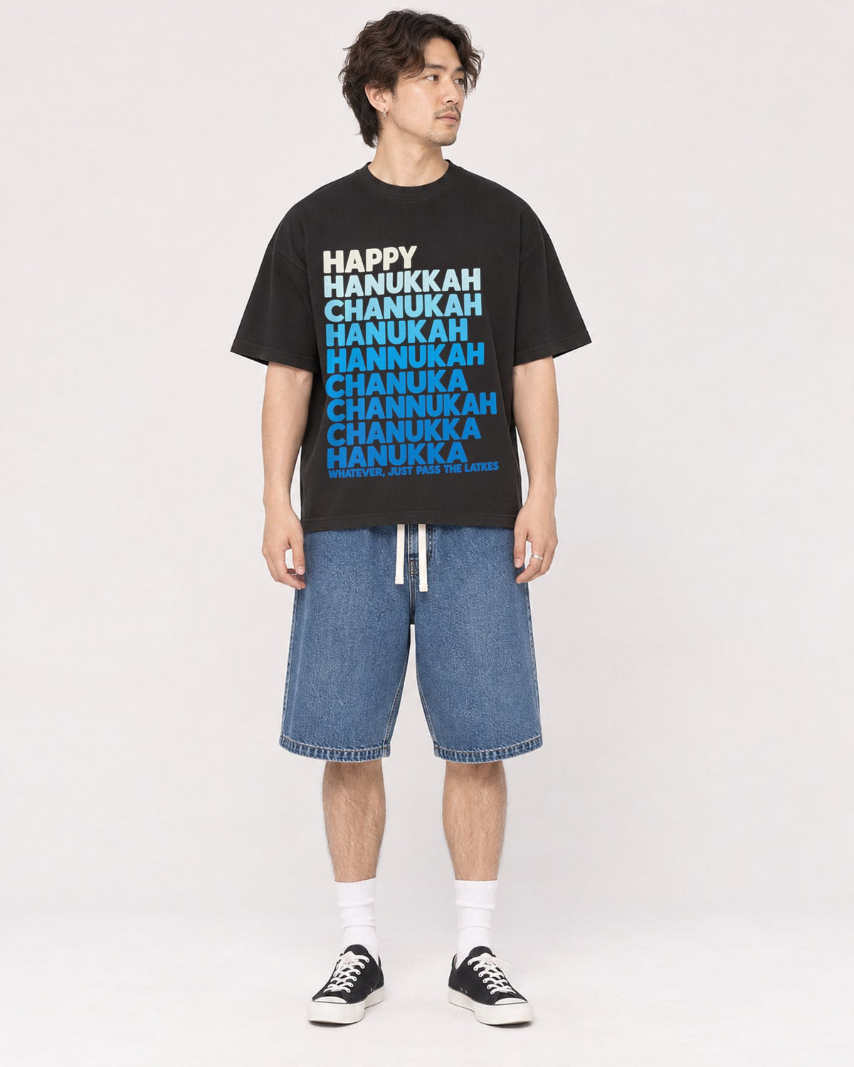 Mockup Boxy Heavyweight Tee Black male full-body 03