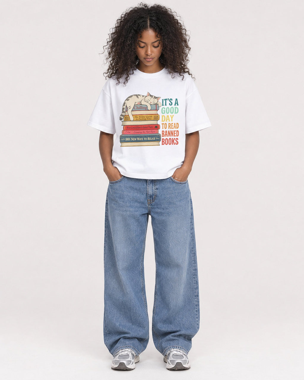 Mockup Boxy Heavyweight Tee White female full-body 05