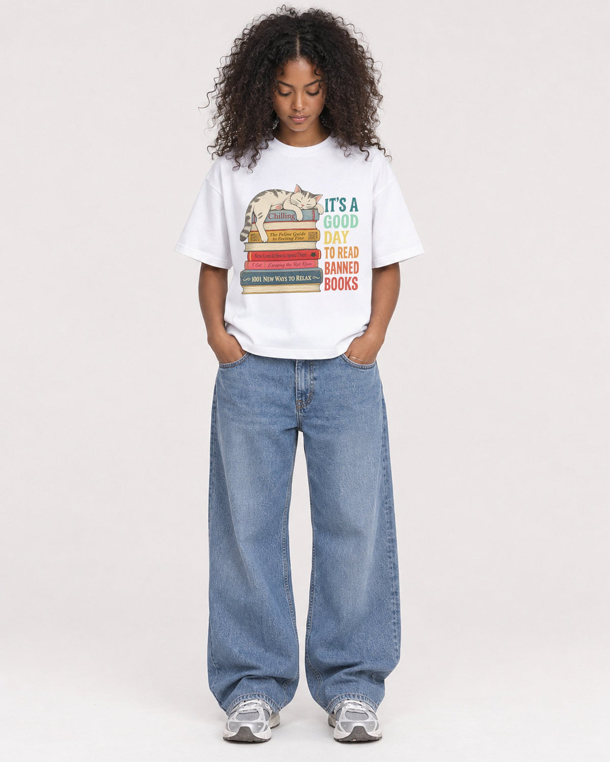 Mockup Boxy Heavyweight Tee White female full-body 05