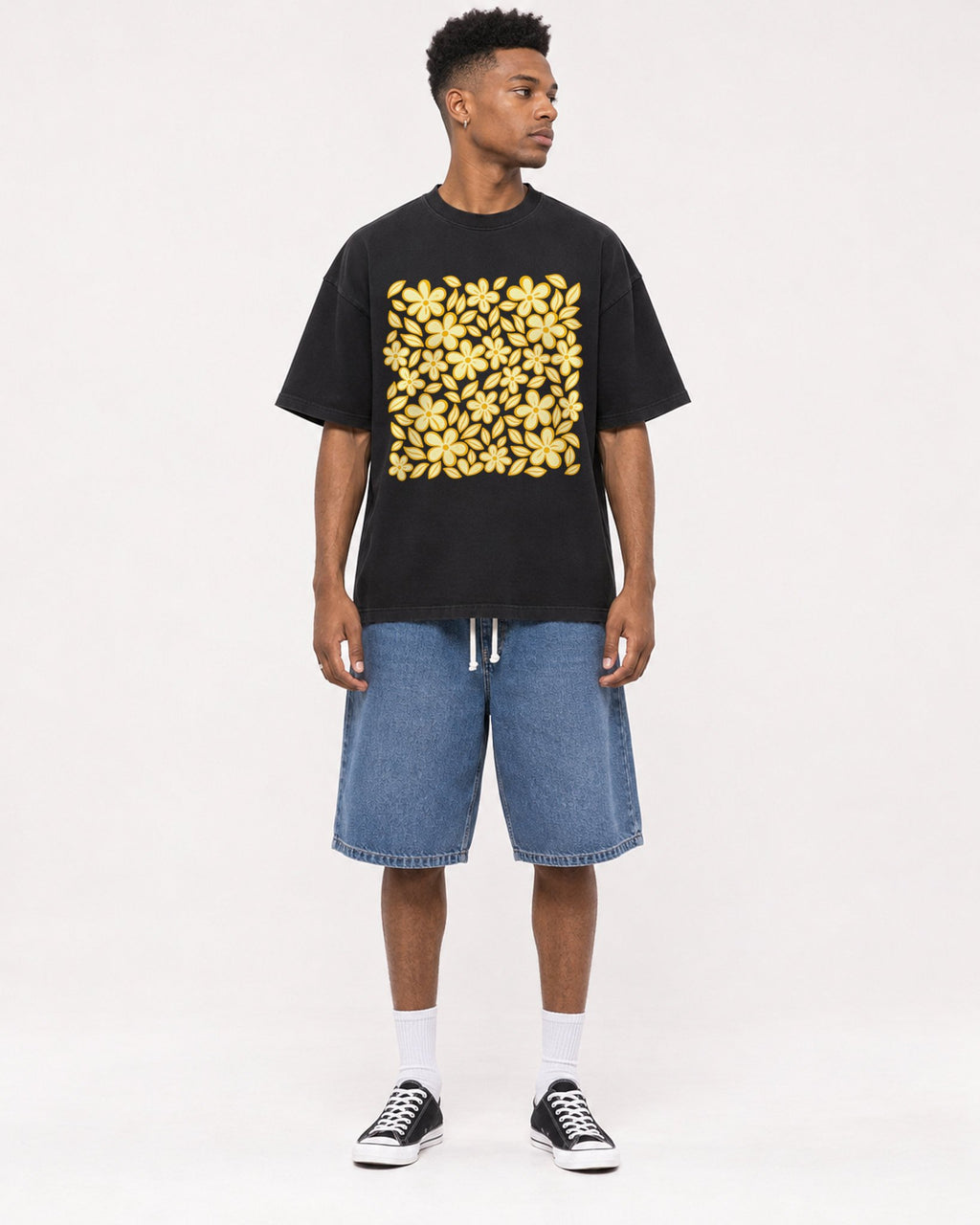 Mockup Boxy Heavyweight Tee Black male full-body 15