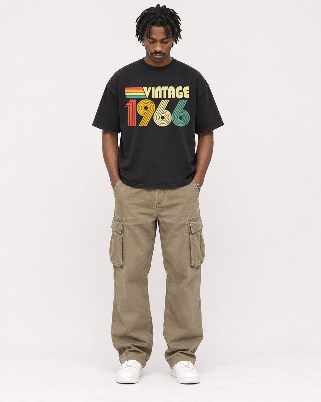 Mockup Boxy Heavyweight Tee Black male full-body 04