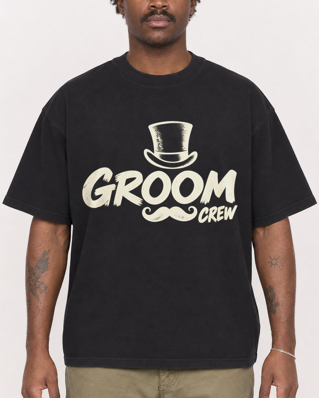 Mockup Boxy Heavyweight Tee Black male close-up 24