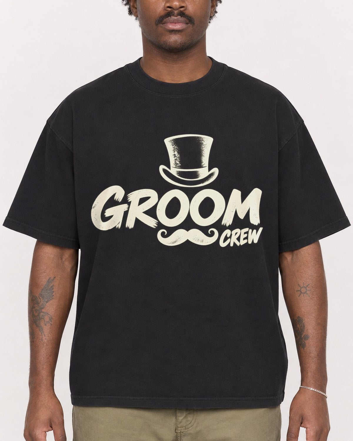 Mockup Boxy Heavyweight Tee Black male close-up 24