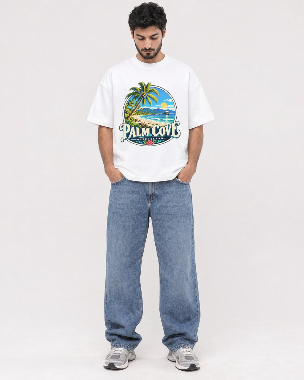 Mockup Boxy Heavyweight Tee White male full-body 07