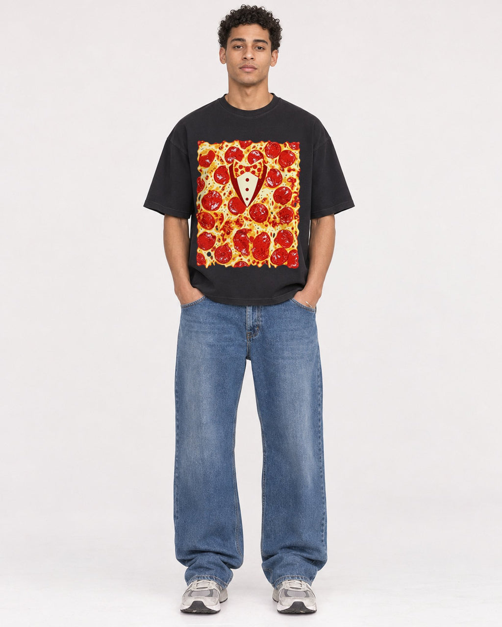 Mockup Boxy Heavyweight Tee Black male full-body 10