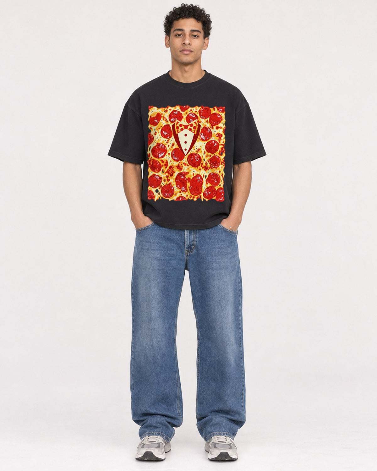 Mockup Boxy Heavyweight Tee Black male full-body 10