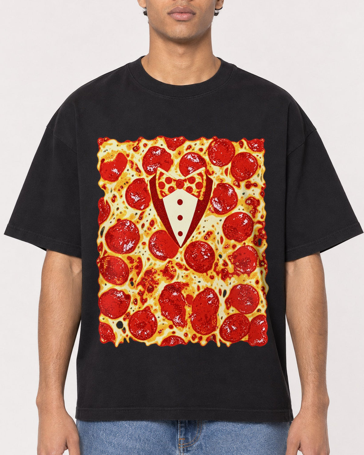 Mockup Boxy Heavyweight Tee Black male close-up 10