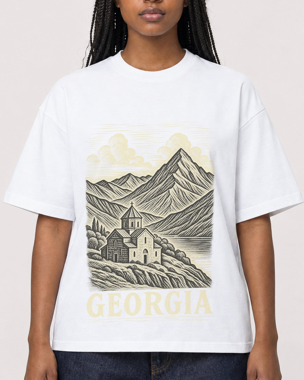 Mockup Boxy Heavyweight Tee White female close-up 04