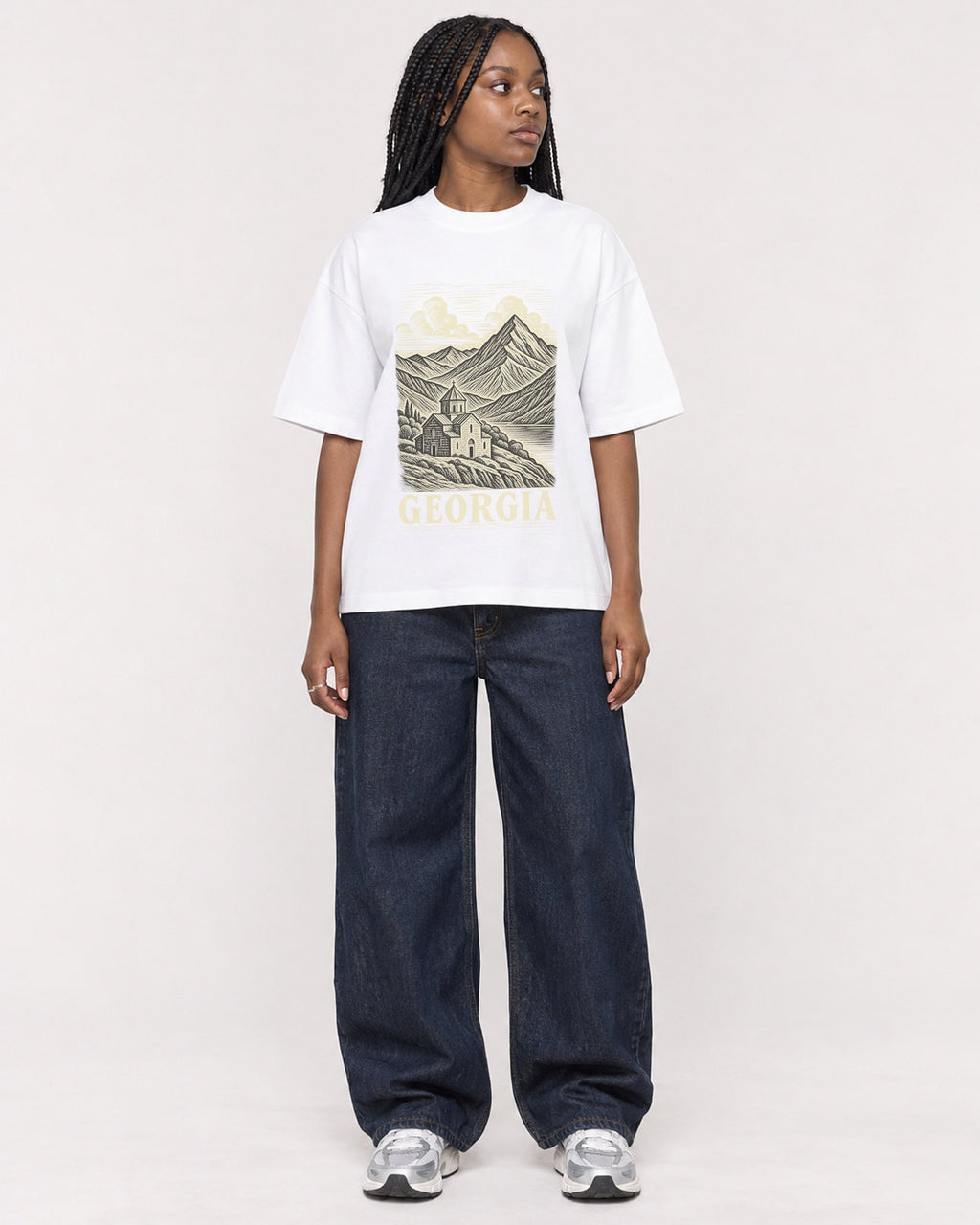 Mockup Boxy Heavyweight Tee White female full-body 04