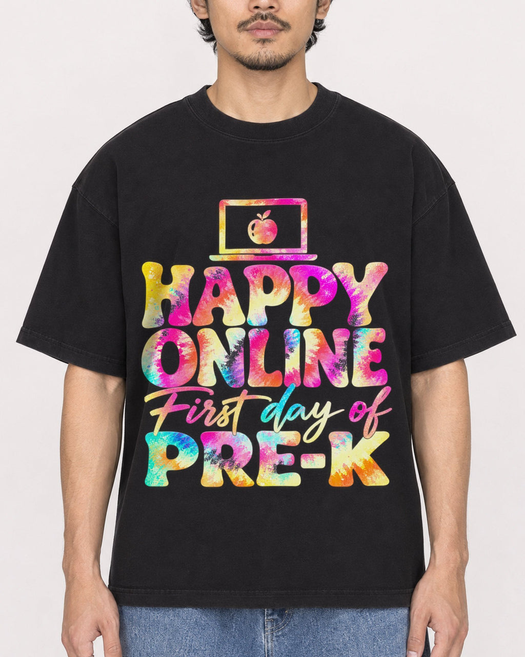 Mockup Boxy Heavyweight Tee Black male close-up 02