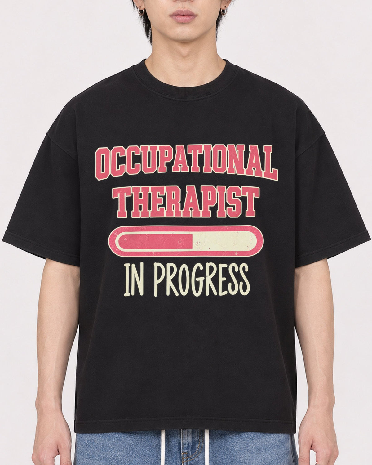 Mockup Boxy Heavyweight Tee Black male close-up 11