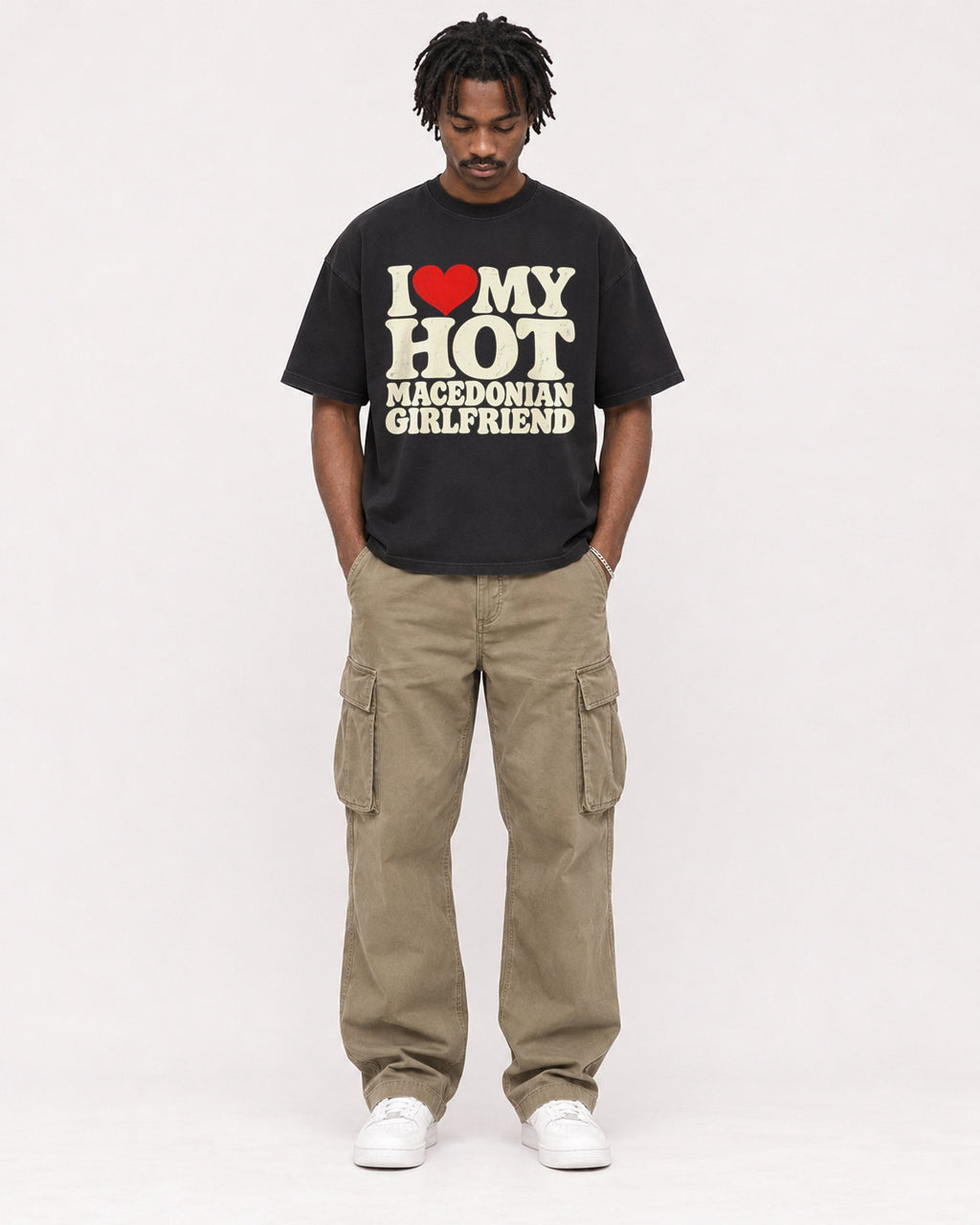Mockup Boxy Heavyweight Tee Black male full-body 04