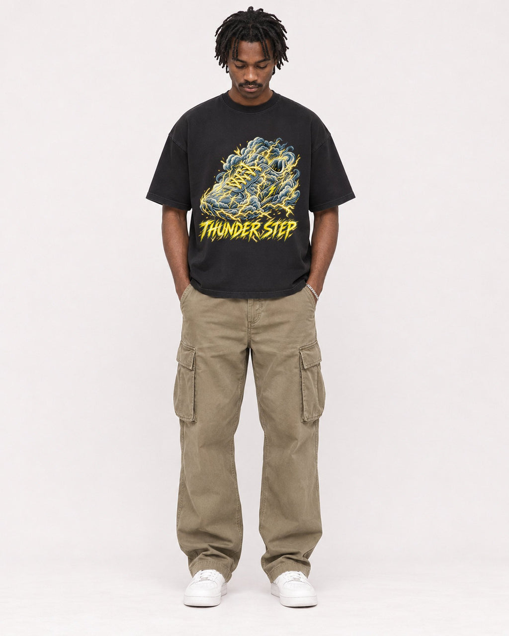 Mockup Boxy Heavyweight Tee Black male full-body 04