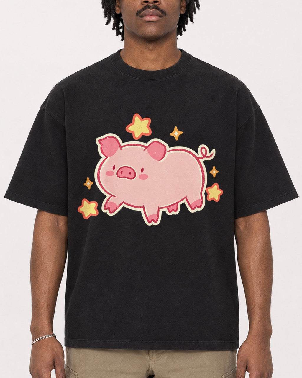 Mockup Boxy Heavyweight Tee Black male close-up 04