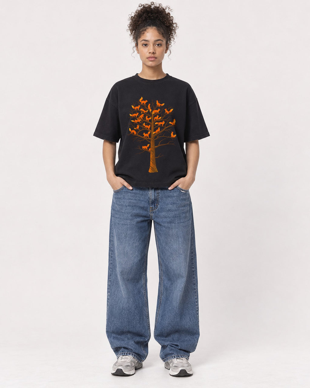 Mockup Boxy Heavyweight Tee Black female full-body 20