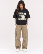 Mockup Boxy Heavyweight Tee Black female full-body 02