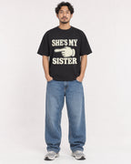 Mockup Boxy Heavyweight Tee Black male full-body 02