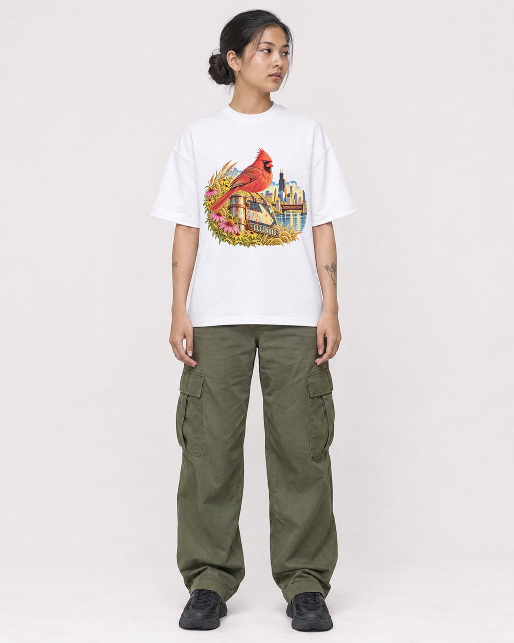 Mockup Boxy Heavyweight Tee White female full-body 12
