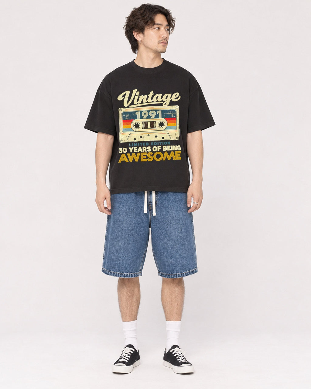 Mockup Boxy Heavyweight Tee Black male full-body 03