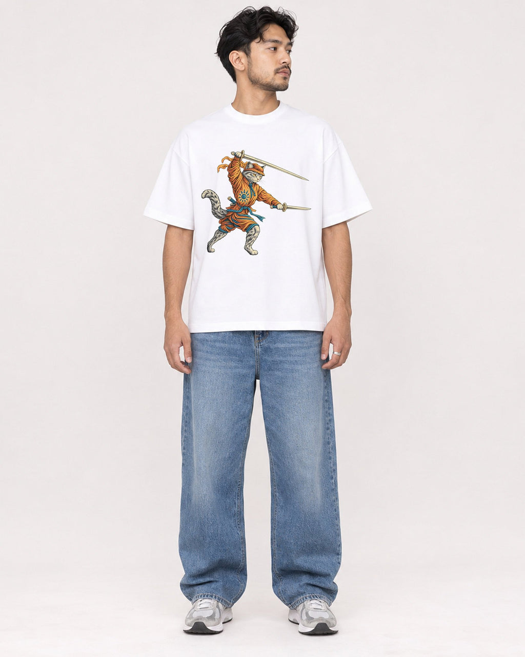 Mockup Boxy Heavyweight Tee White male full-body 02