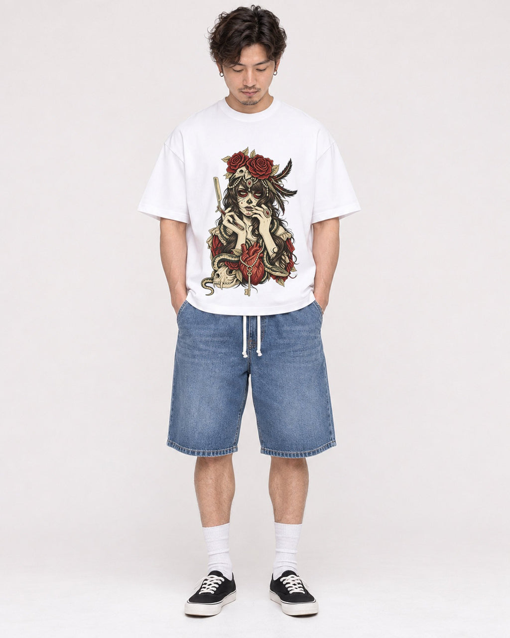 Mockup Boxy Heavyweight Tee White male full-body 03