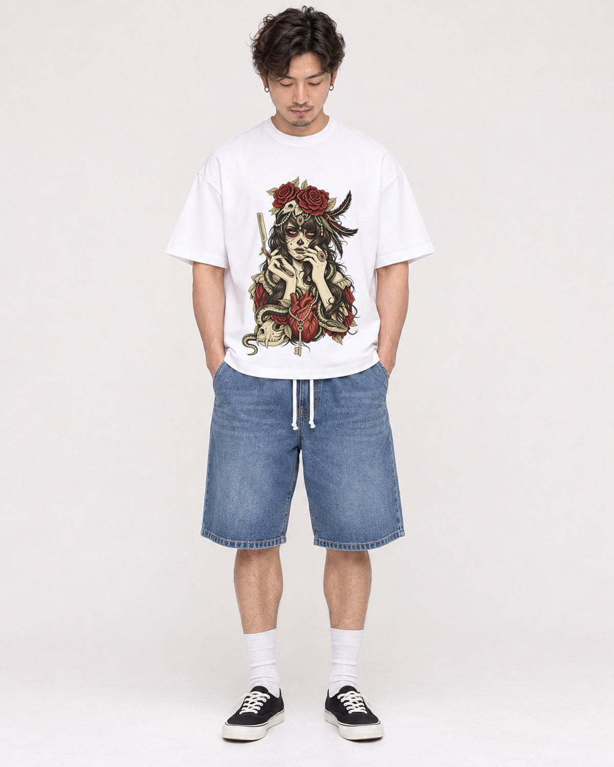 Mockup Boxy Heavyweight Tee White male full-body 03
